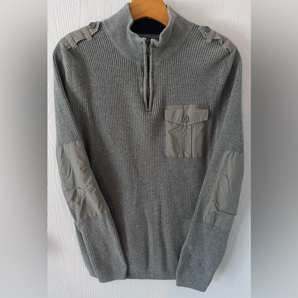 EXPRESS Grey Ribbed 3/4 Zip Sweater Men’s Size SMALL